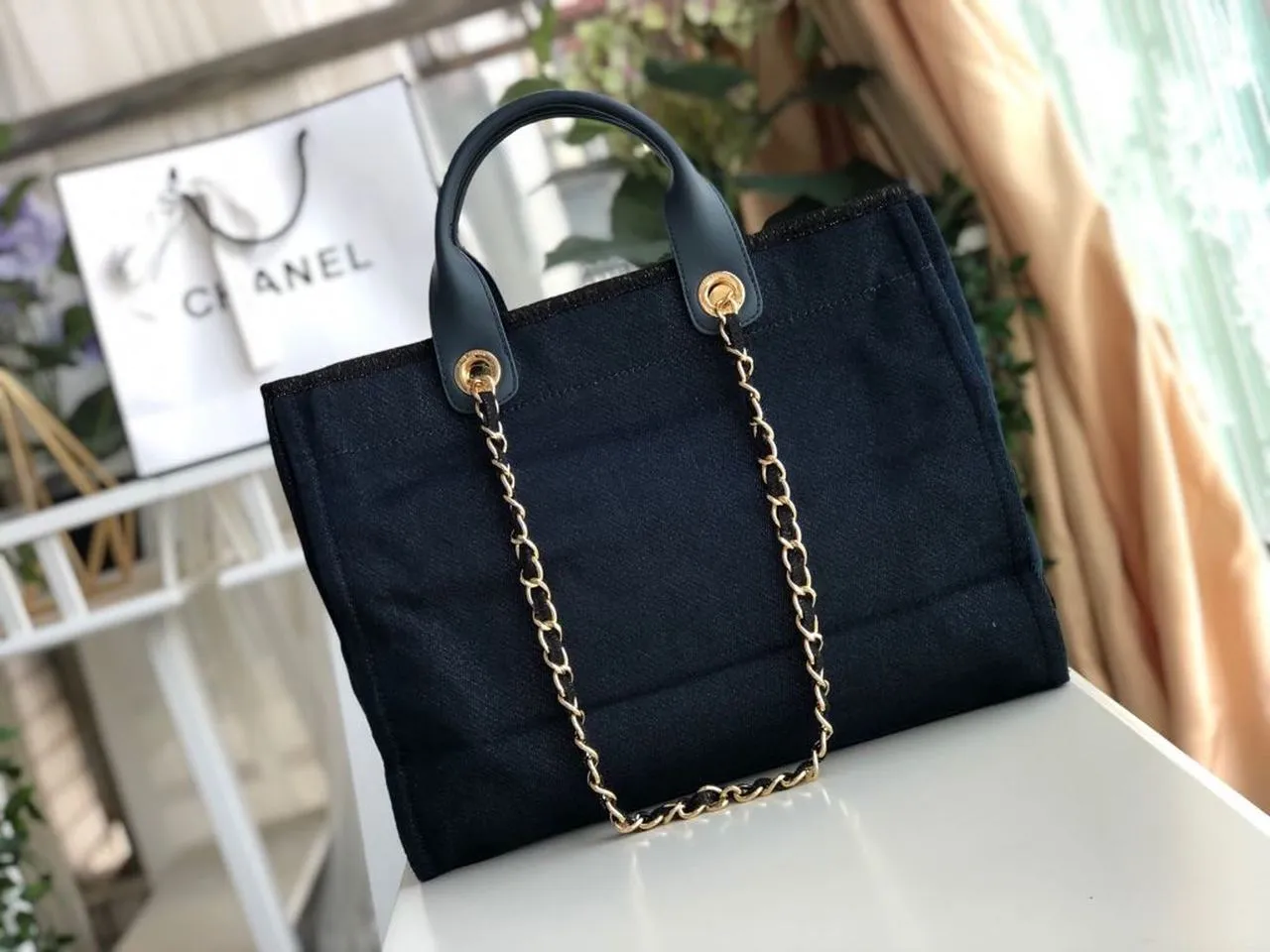 CHL Deauville Tote Canvas Bag Dark Blue For Women 14.9in/38cm