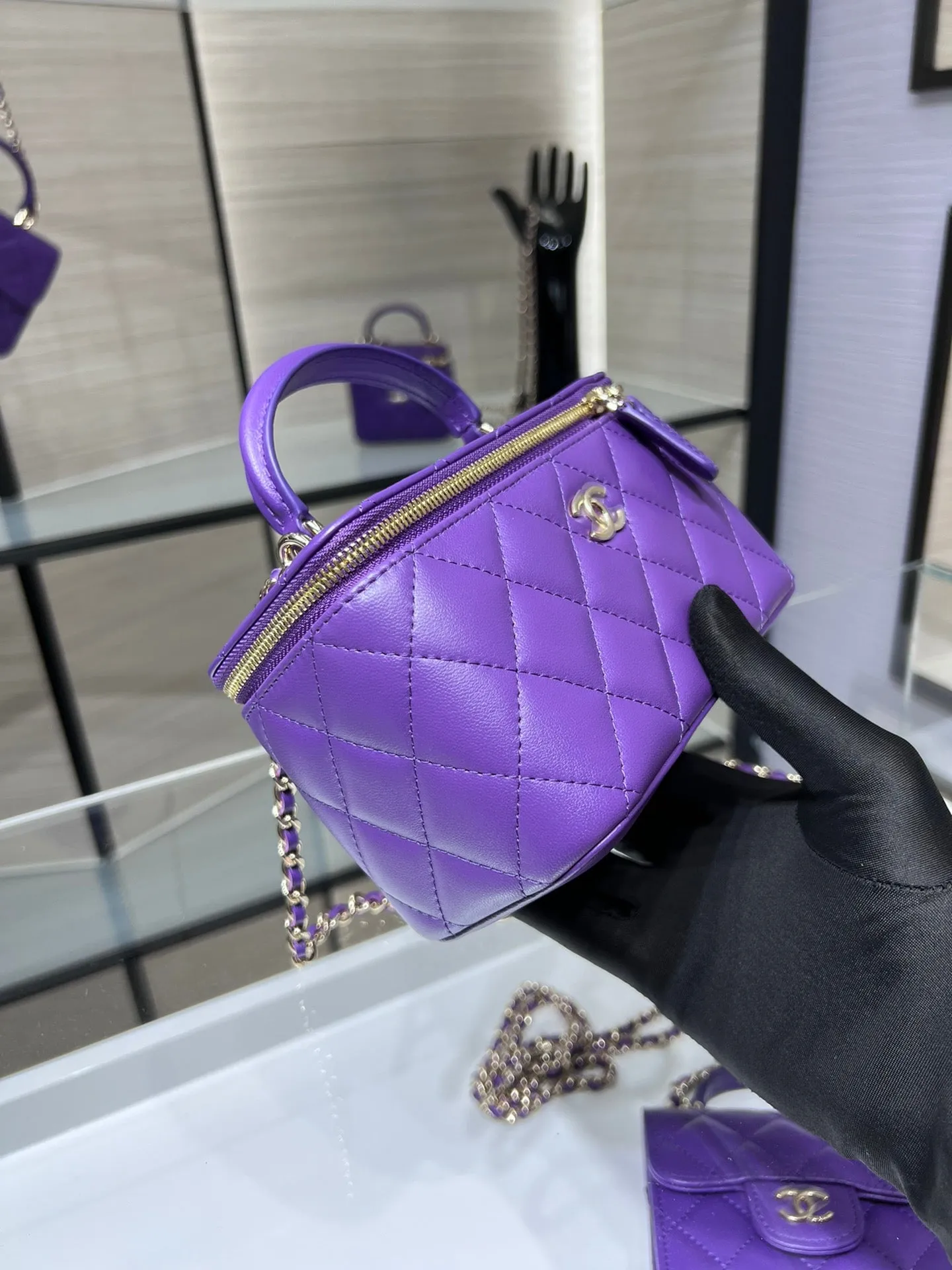 CHLVanity With Chain Silver Hardware Purple For Women, Women&#8217;s Handbags, Shoulder Bags 6.7in/17cm