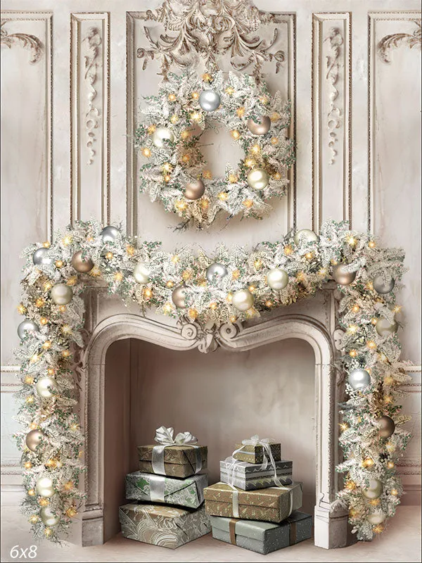 Christmas Baroque Fireplace Backdrop