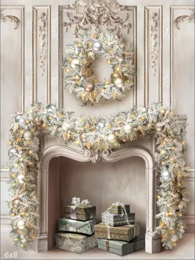 Christmas Baroque Fireplace Backdrop