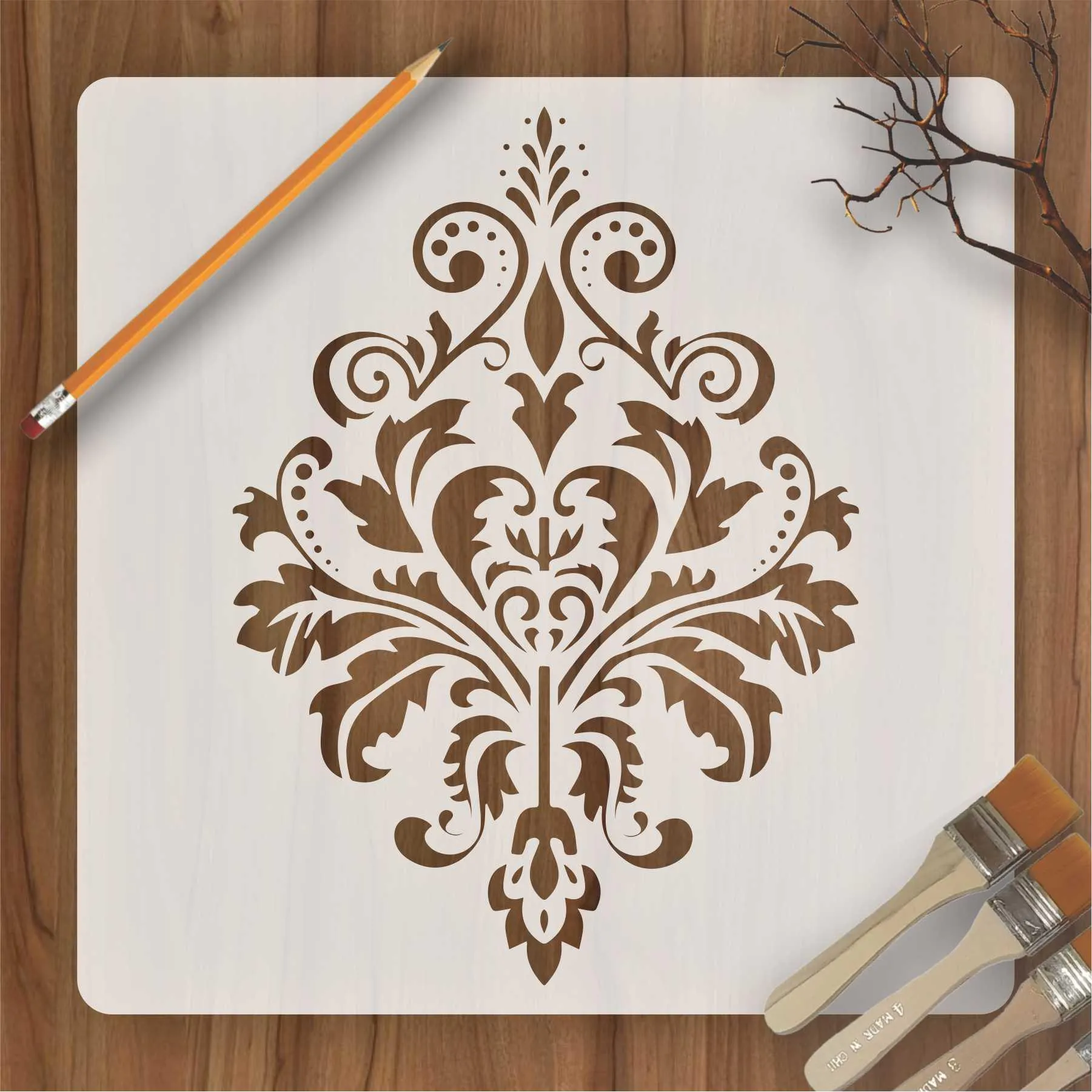 Damask Motif Reusable Stencil for Canvas and wall painting.ID#151