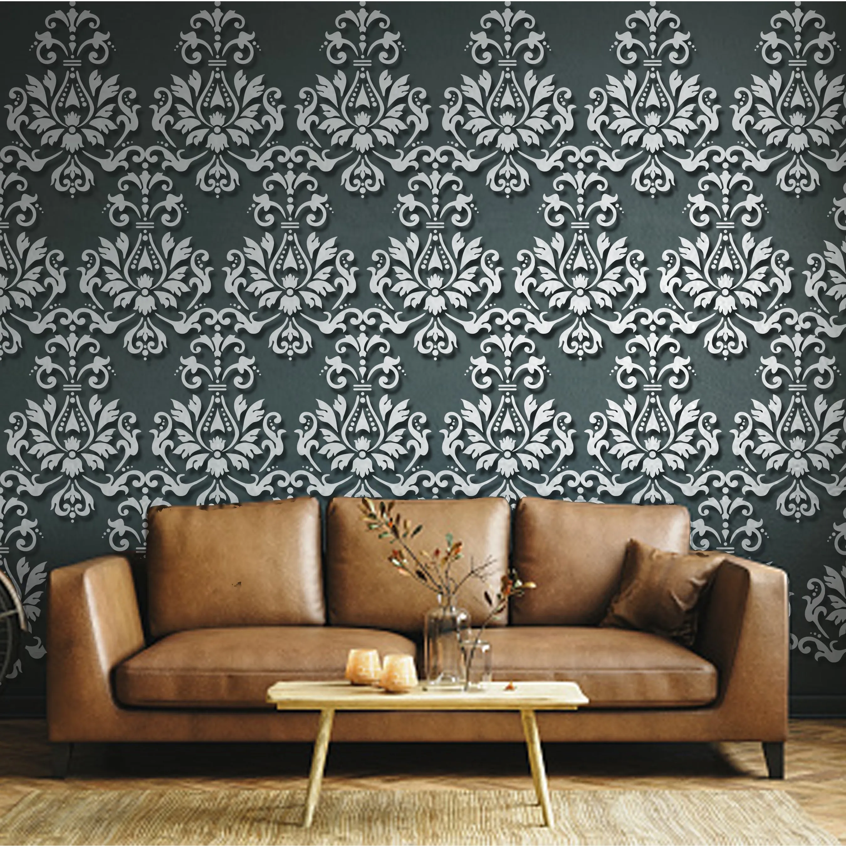 Damask Reusable Stencil Used for Tile, Wood, Floor, Wall. ID #499