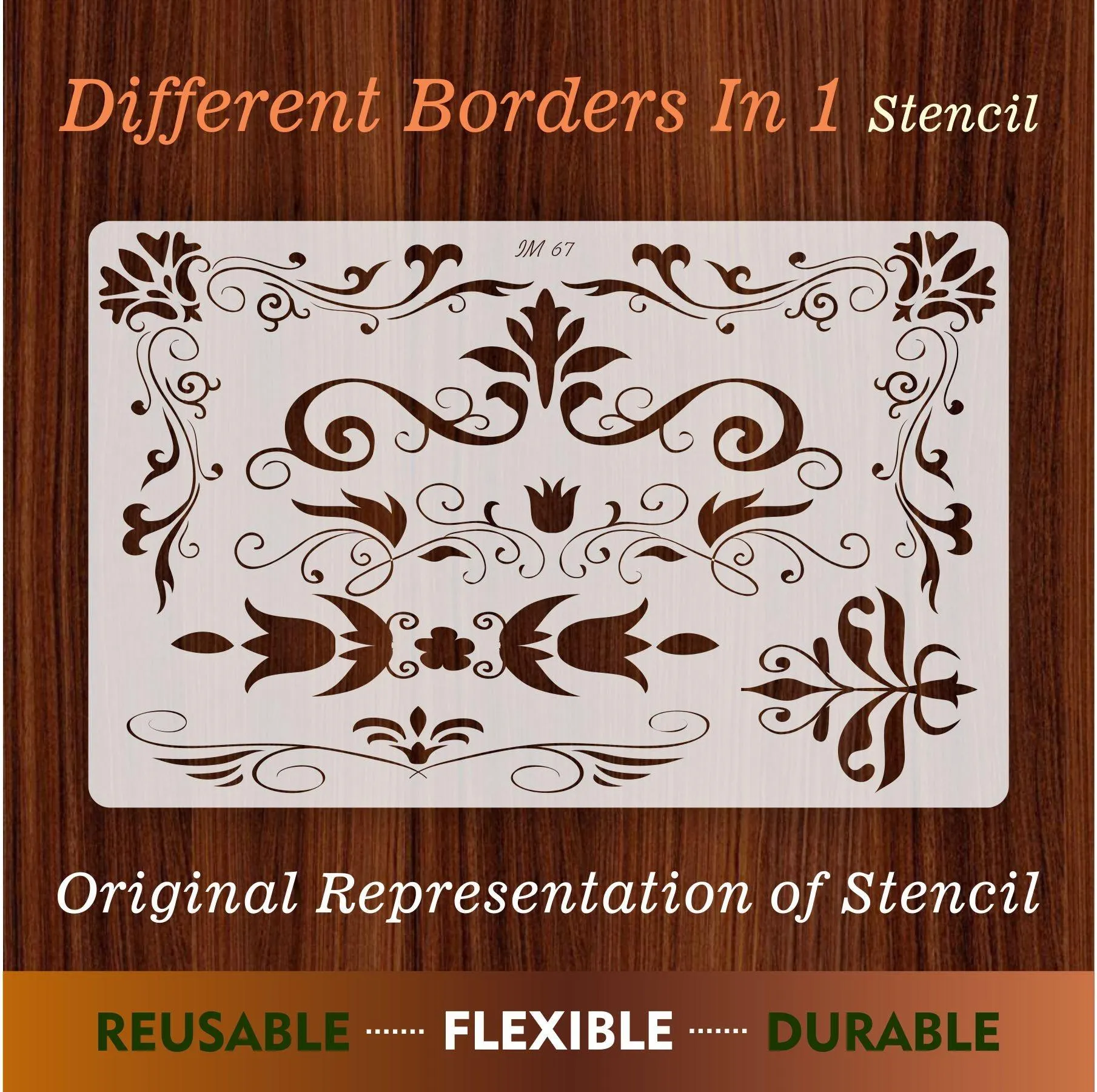 Different Borders in 1 Reusable Stencil for Canvas and wall painting.ID#67
