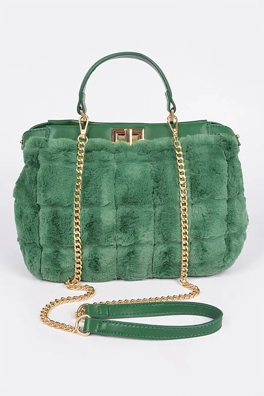Embossed Fur Top Handle Bag