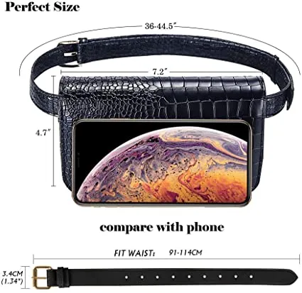 Exotic Crocodile Leather Fanny Pack Waist Bag - Black