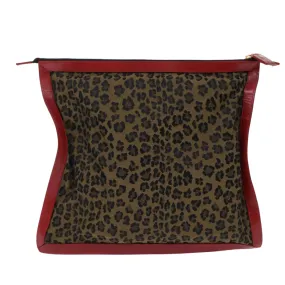 FENDI Leopard Clutch Bag Nylon Leather Black Brown Red  yk7980
