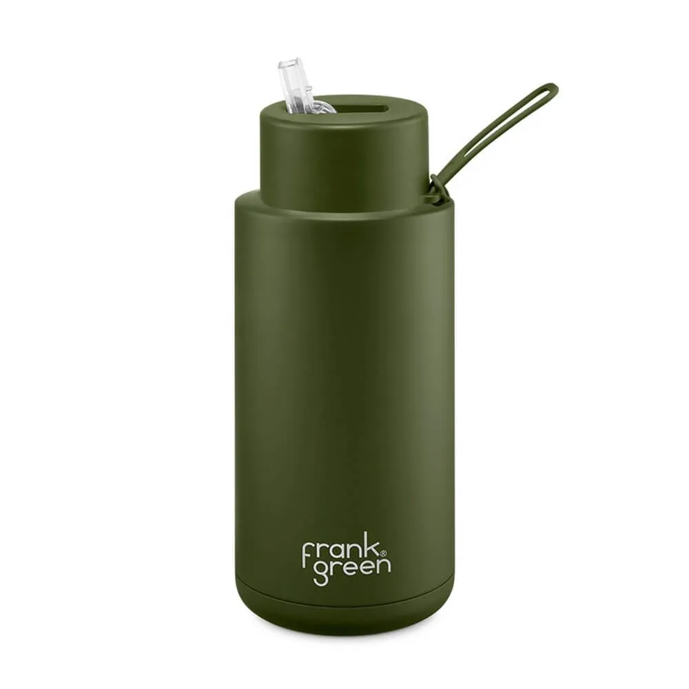 Frank Green 1L Ceramic Water Bottle with Straw Khaki Green