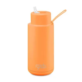 Frank Green 1L Ceramic Water Bottle with Straw Neon Orange