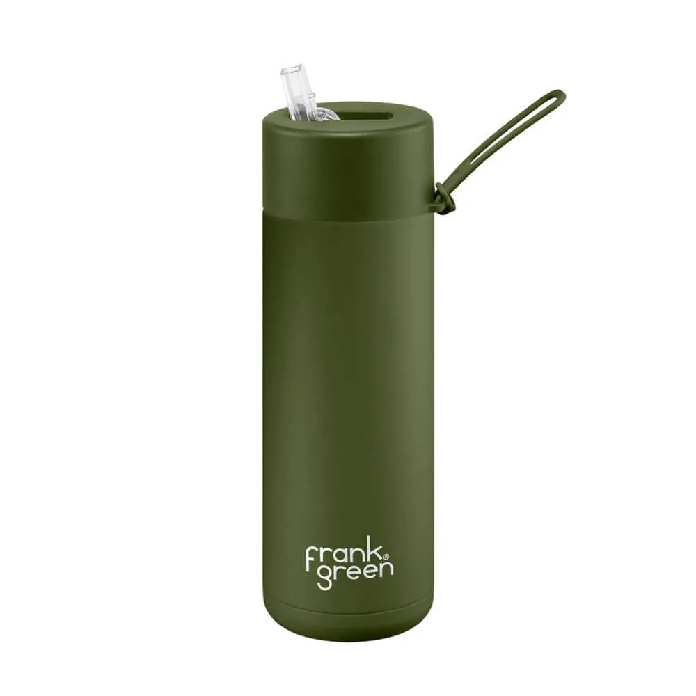 Frank Green 595ml Ceramic Water Bottle with Straw Khaki Green