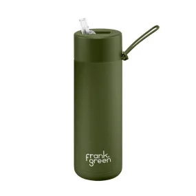 Frank Green 595ml Ceramic Water Bottle with Straw Khaki Green
