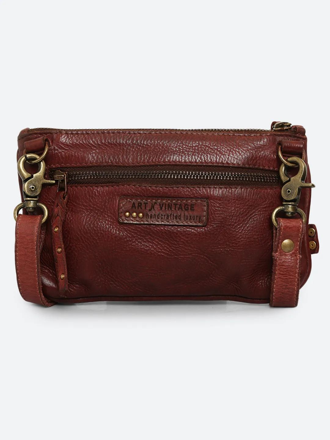 Fresia: Sand Leather Flower Patchwork Crossbody Clutch