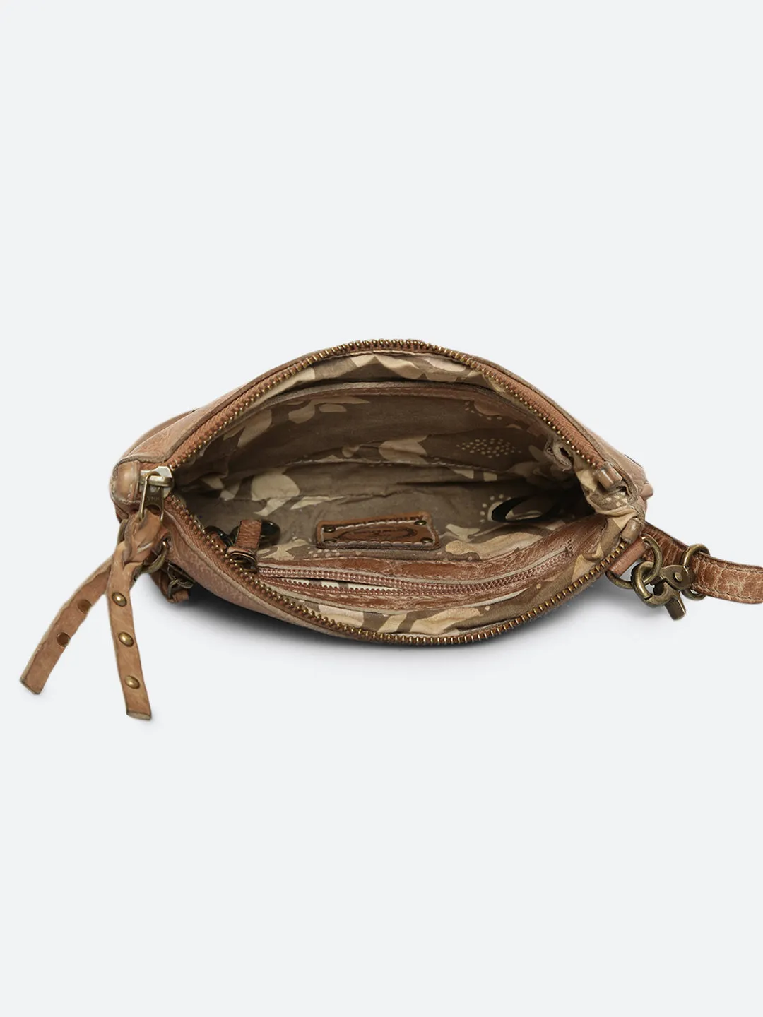 Fresia: Sand Leather Flower Patchwork Crossbody Clutch