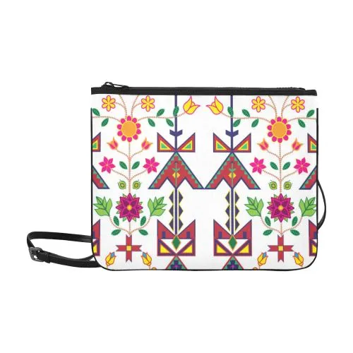 Geometric Floral Spring-White Slim Clutch Bag
