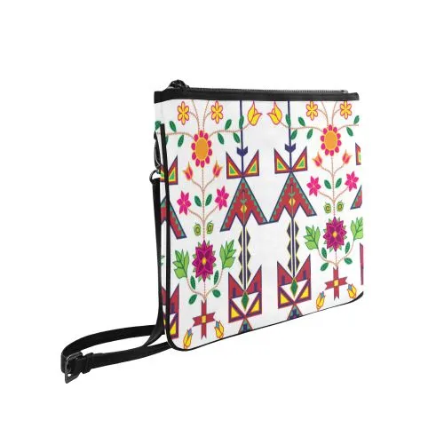 Geometric Floral Spring-White Slim Clutch Bag