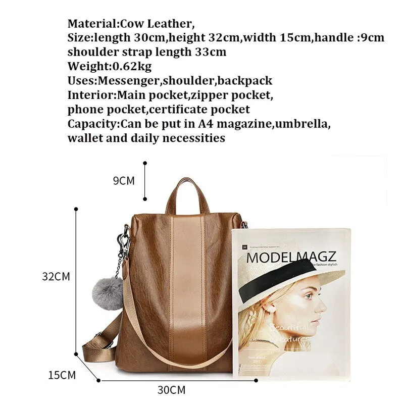 Handbag Female backpack mochila casual Multifunction Women Leather