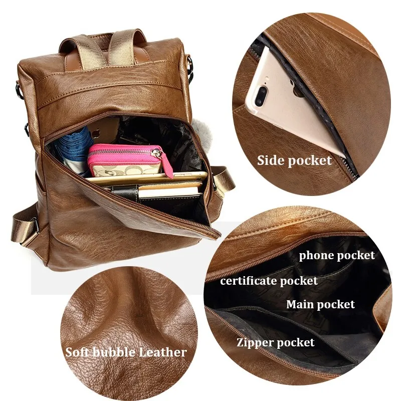 Handbag Female backpack mochila casual Multifunction Women Leather