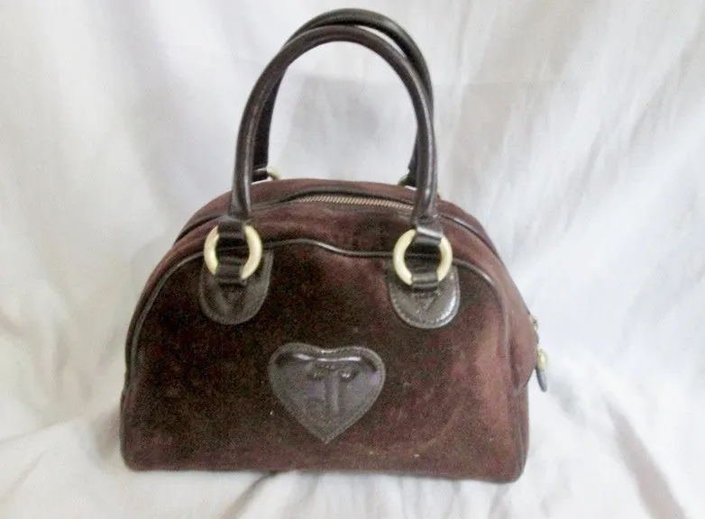 JUICY COUTURE Leather Velvet purse satchel bowler medical bag BROWN PINK M