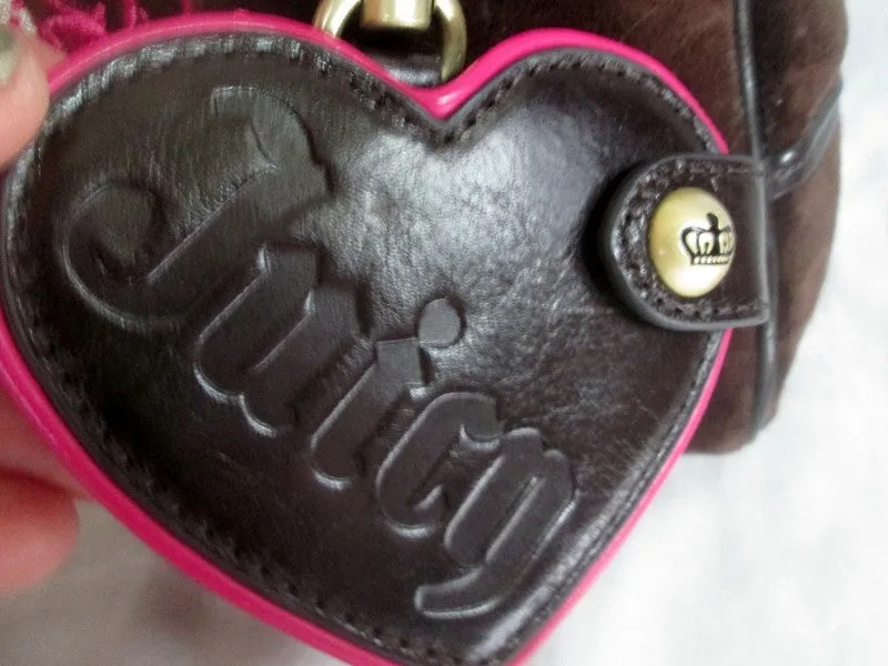 JUICY COUTURE Leather Velvet purse satchel bowler medical bag BROWN PINK M