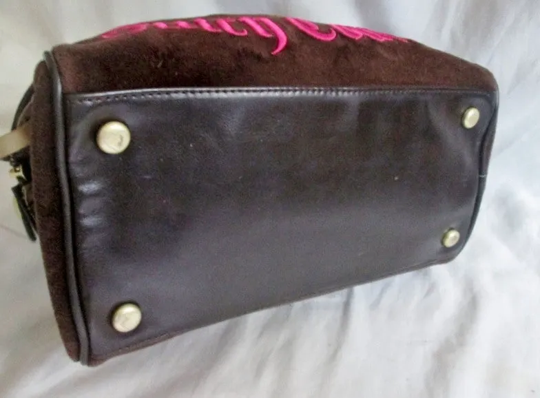 JUICY COUTURE Leather Velvet purse satchel bowler medical bag BROWN PINK M