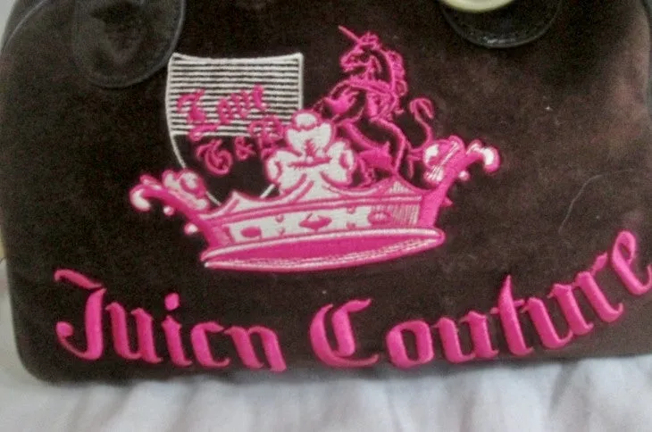 JUICY COUTURE Leather Velvet purse satchel bowler medical bag BROWN PINK M