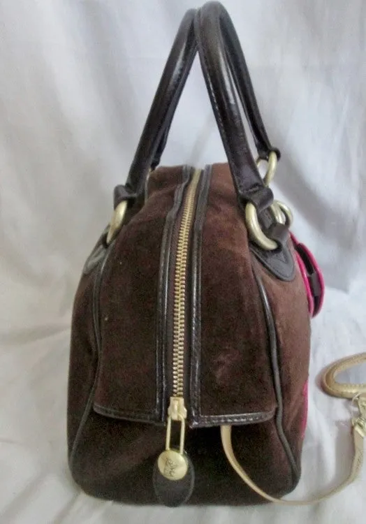 JUICY COUTURE Leather Velvet purse satchel bowler medical bag BROWN PINK M