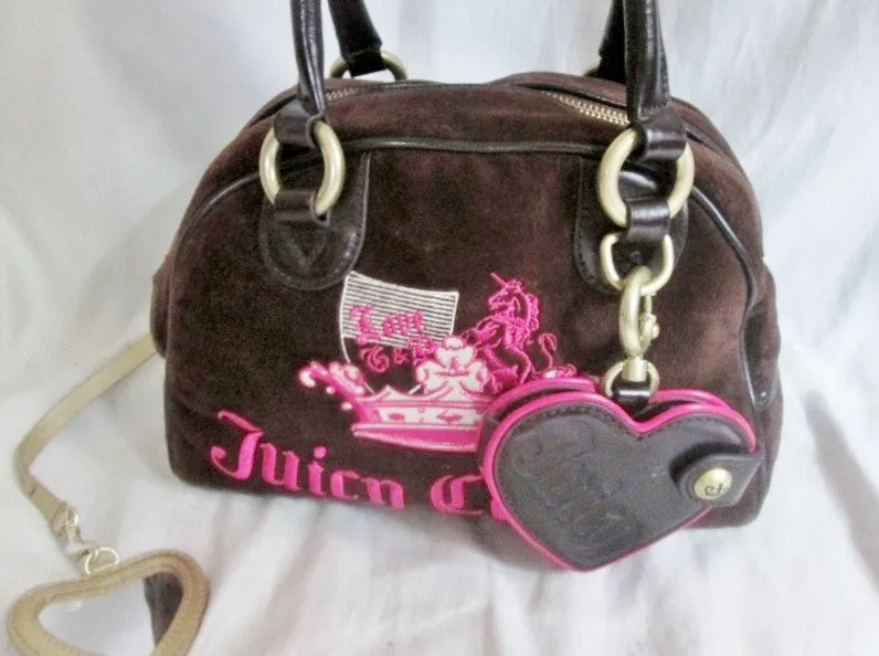 JUICY COUTURE Leather Velvet purse satchel bowler medical bag BROWN PINK M