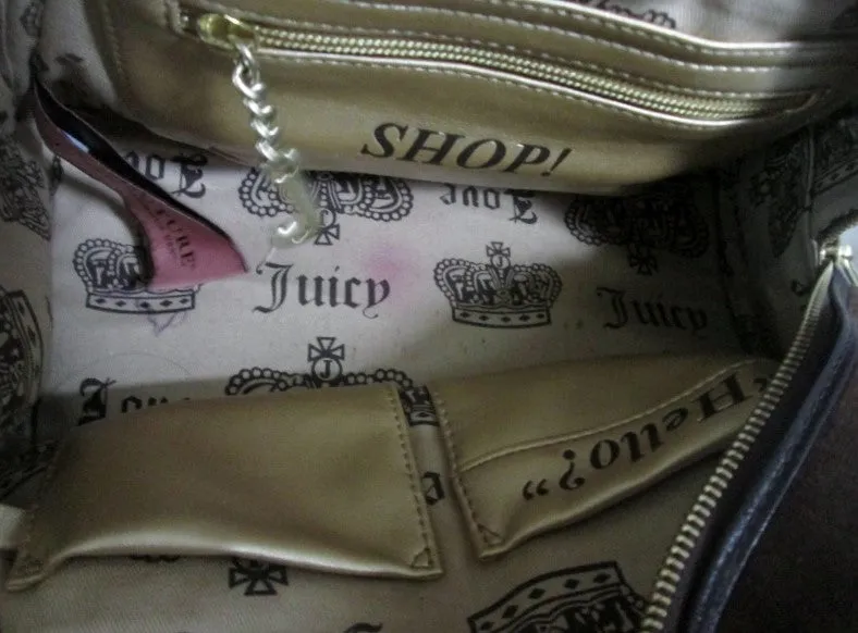 JUICY COUTURE Leather Velvet purse satchel bowler medical bag BROWN PINK M