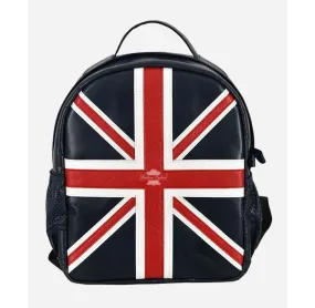 Kids Union Jack Leather Backpack School Bag Navy Blue