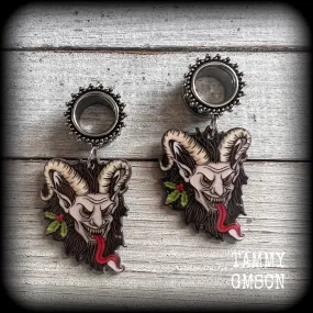 Krampus monster tunnel earrings-Christmas tunnel dangles