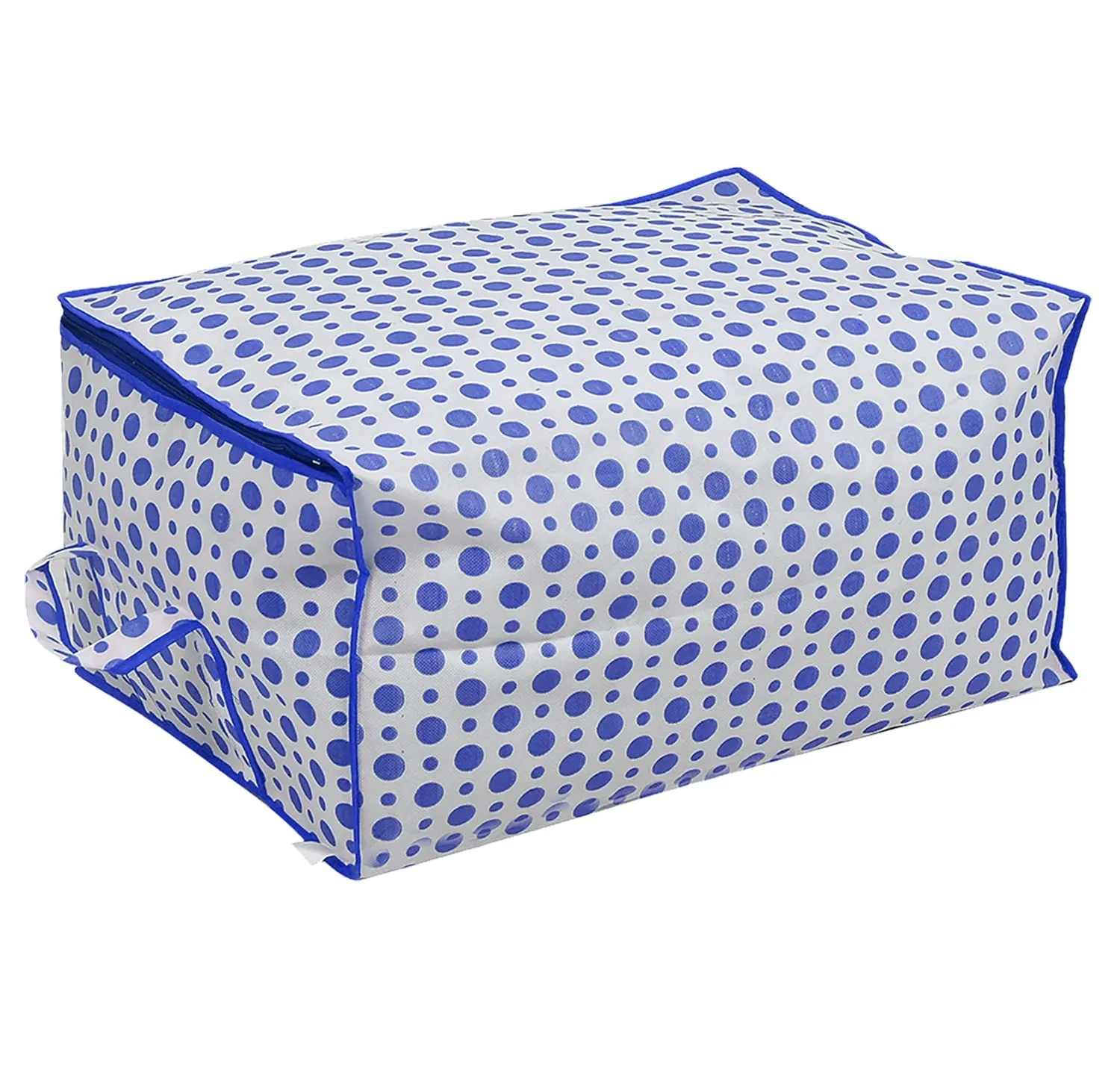 Kuber Industries Dot Printed Multiuses Non Woven Underbed/Storage Bag/Organizer With Transparent Window & Handle Pack of 2 (Blue)-46KM0601