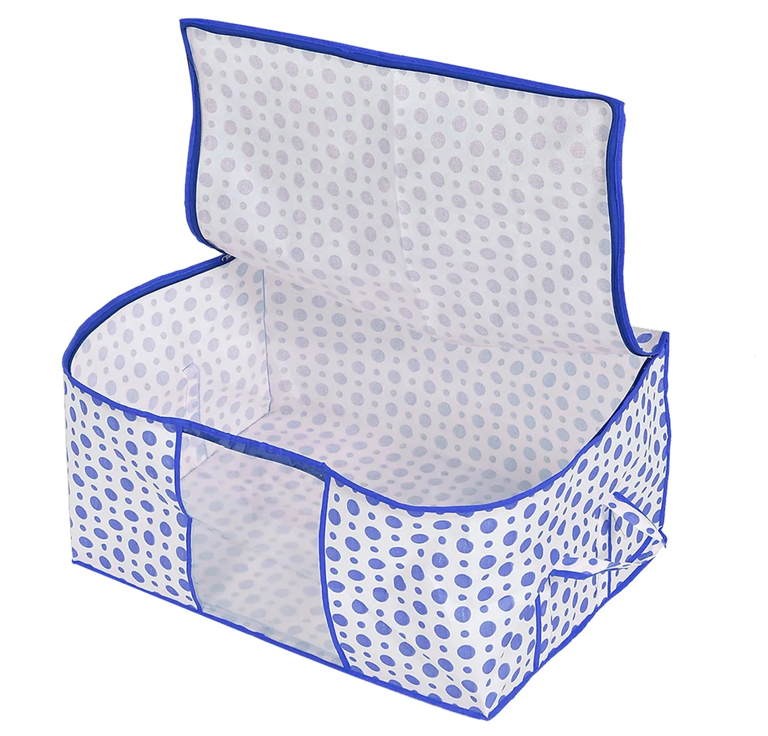 Kuber Industries Dot Printed Multiuses Non Woven Underbed/Storage Bag/Organizer With Transparent Window & Handle Pack of 2 (Blue)-46KM0601