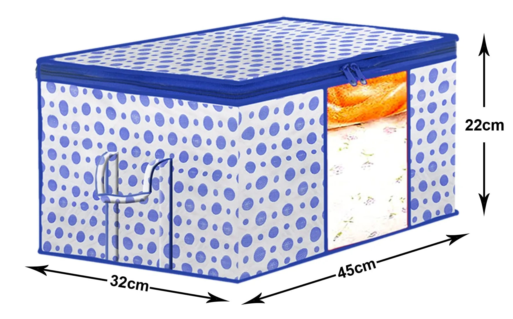 Kuber Industries Dot Printed Multiuses Non Woven Underbed/Storage Bag/Organizer With Transparent Window & Handle Pack of 2 (Blue)-46KM0601