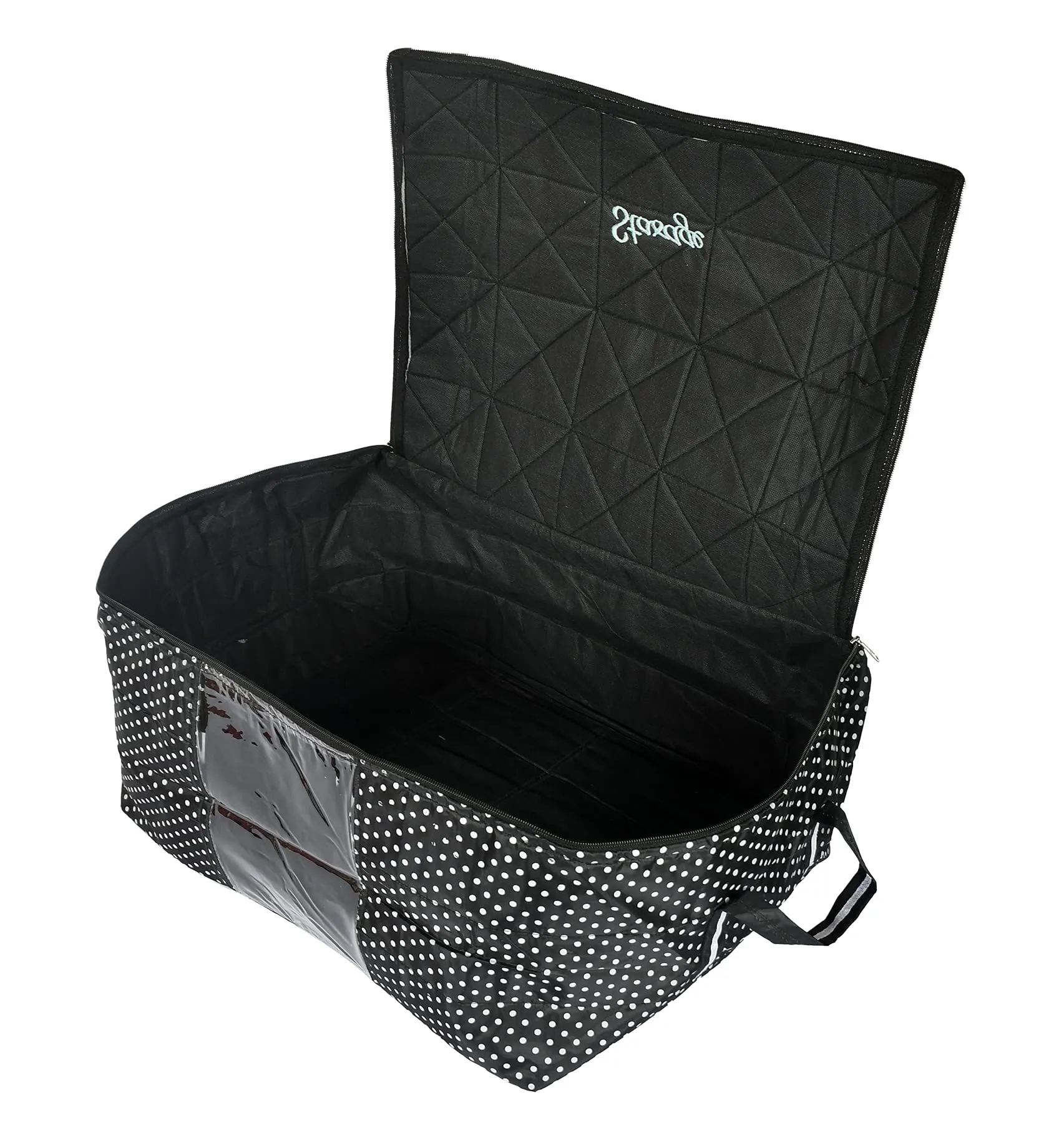 Kuber Industries Dot Printed Parachute Saree Cover Storage Bags for Clothes, Saree Organizer for Wardrobe, Organizers for Clothes With Handle-Pack of 2 (Black)