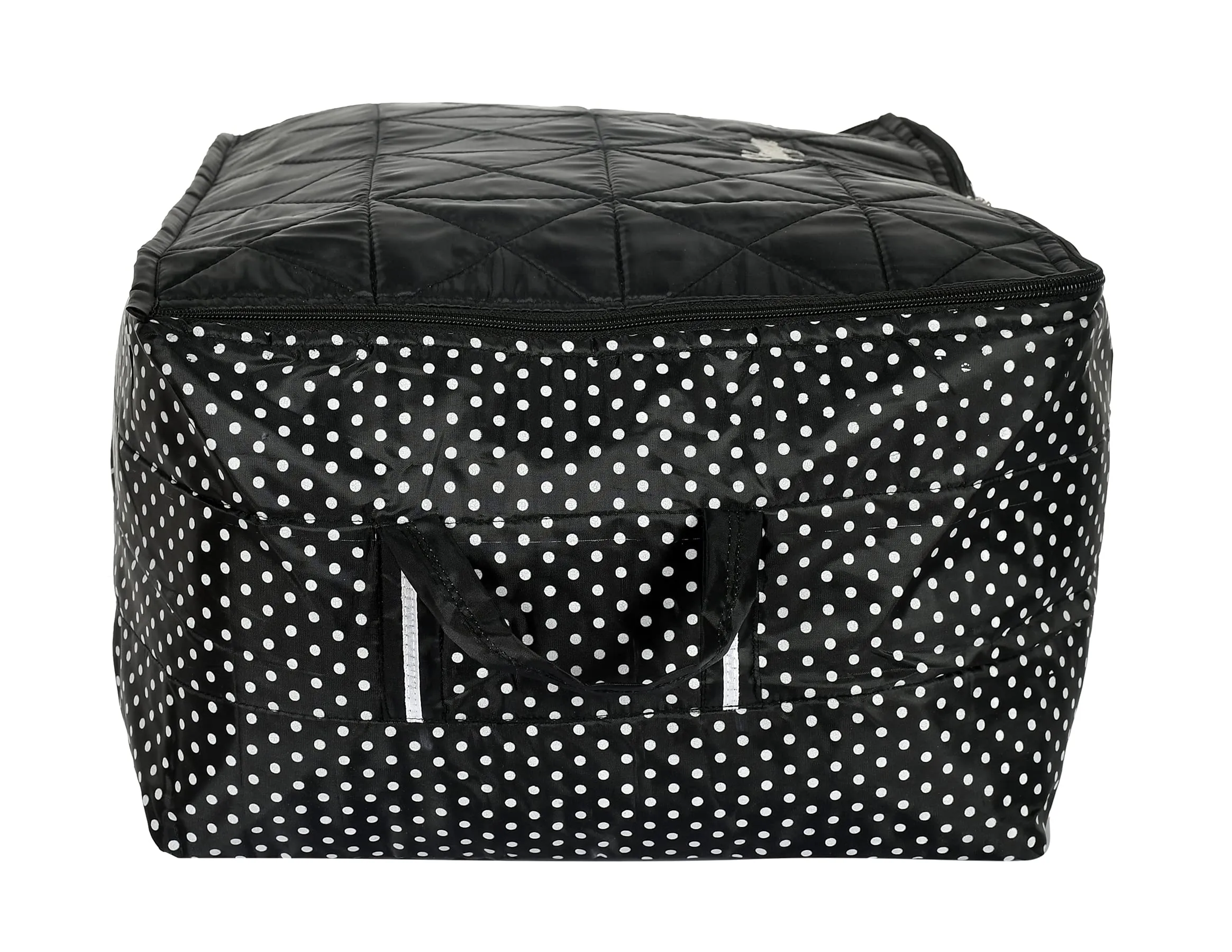 Kuber Industries Dot Printed Parachute Saree Cover Storage Bags for Clothes, Saree Organizer for Wardrobe, Organizers for Clothes With Handle-Pack of 2 (Black)