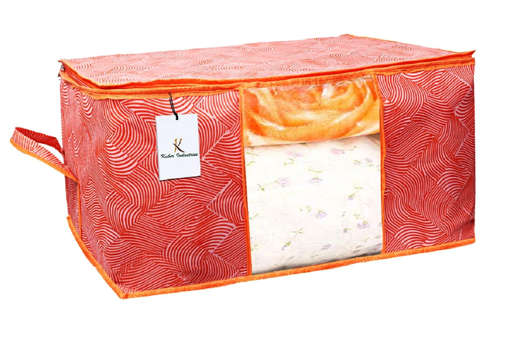 Kuber Industries Leheriya Design Rectangular Underbed Storage Organizer, Blanket Cover (Orange, Extra Large Size), Set of 2