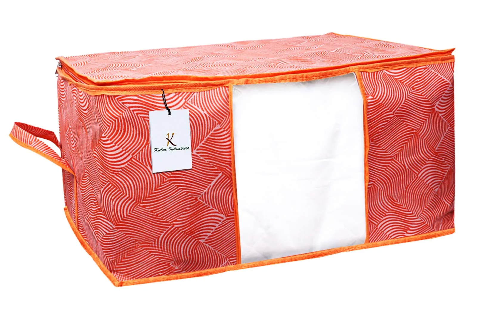 Kuber Industries Leheriya Design Rectangular Underbed Storage Organizer, Blanket Cover (Orange, Extra Large Size), Set of 2