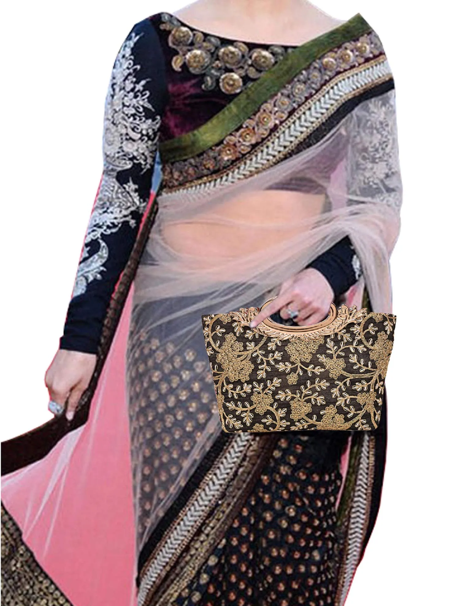 Kuber Industries Silk Clutch Ladies Handbag (Black) -CTKTC8783