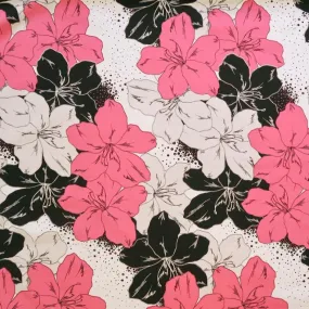 Large Pink and Black Flower  Fabric-White PC054P WHT-0012C