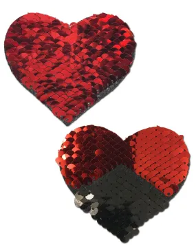 Love: Red & Black Color Changing Sequin Heart Nipple Pasties