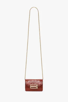 Micro Dorian Bag With Chain Strap In Brick Red Croc Embossed Leather