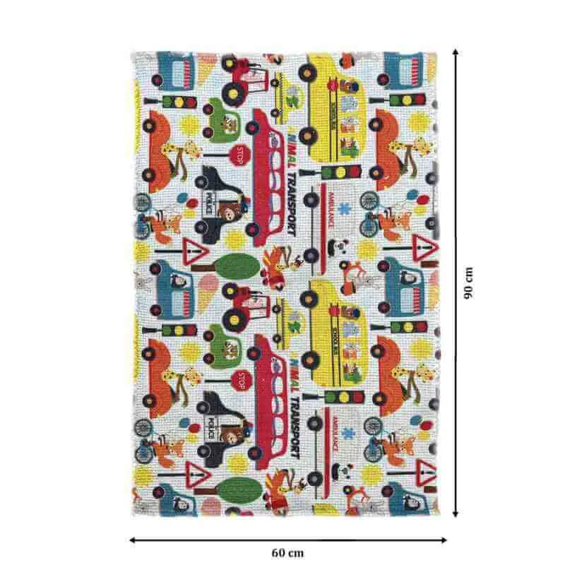 Mona B - Printed Animal Transport Kids Room Dhurrie Carpet Rug Runner Floor Mat for Living Room Bedroom: 2 X 3 Feet Multi Color (BR-307)