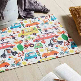 Mona B - Printed Animal Transport Kids Room Dhurrie Carpet Rug Runner Floor Mat for Living Room Bedroom: 2 X 3 Feet Multi Color (BR-307)