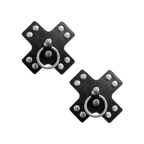 Neva Nude - Burlesque Pierced N Punked Leather Metal X Silicone Reusable Pasties Nipple Covers O/S (Black)