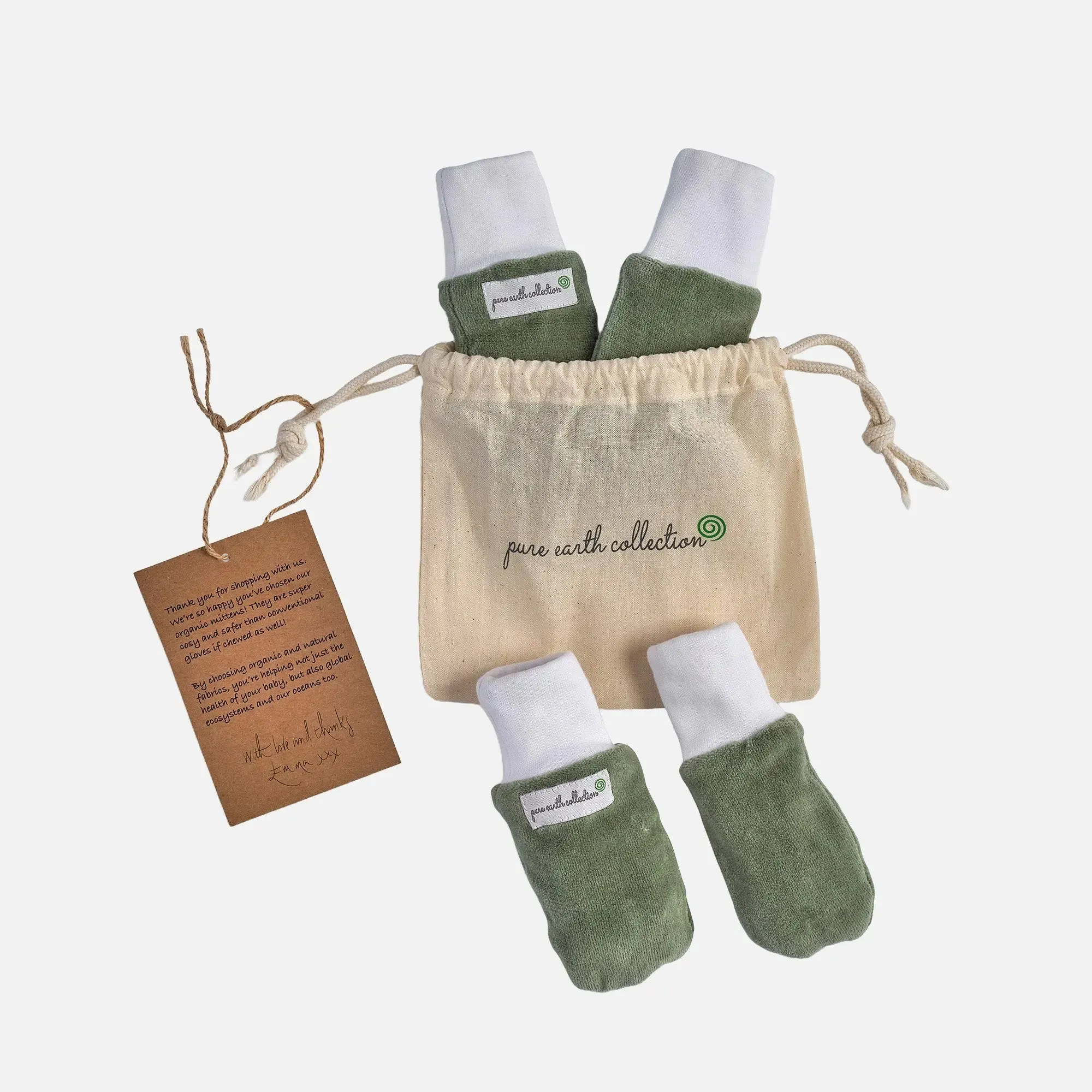 Organic Mittens - Green (Pack of 2 Pairs)