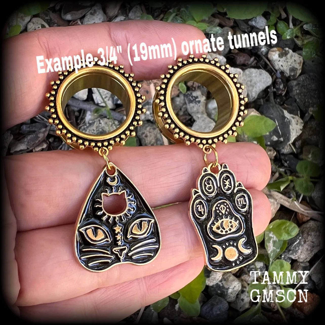 Ouija planchette tunnel earrings-Witchy cat ear gauges