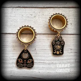 Ouija planchette tunnel earrings-Witchy cat ear gauges