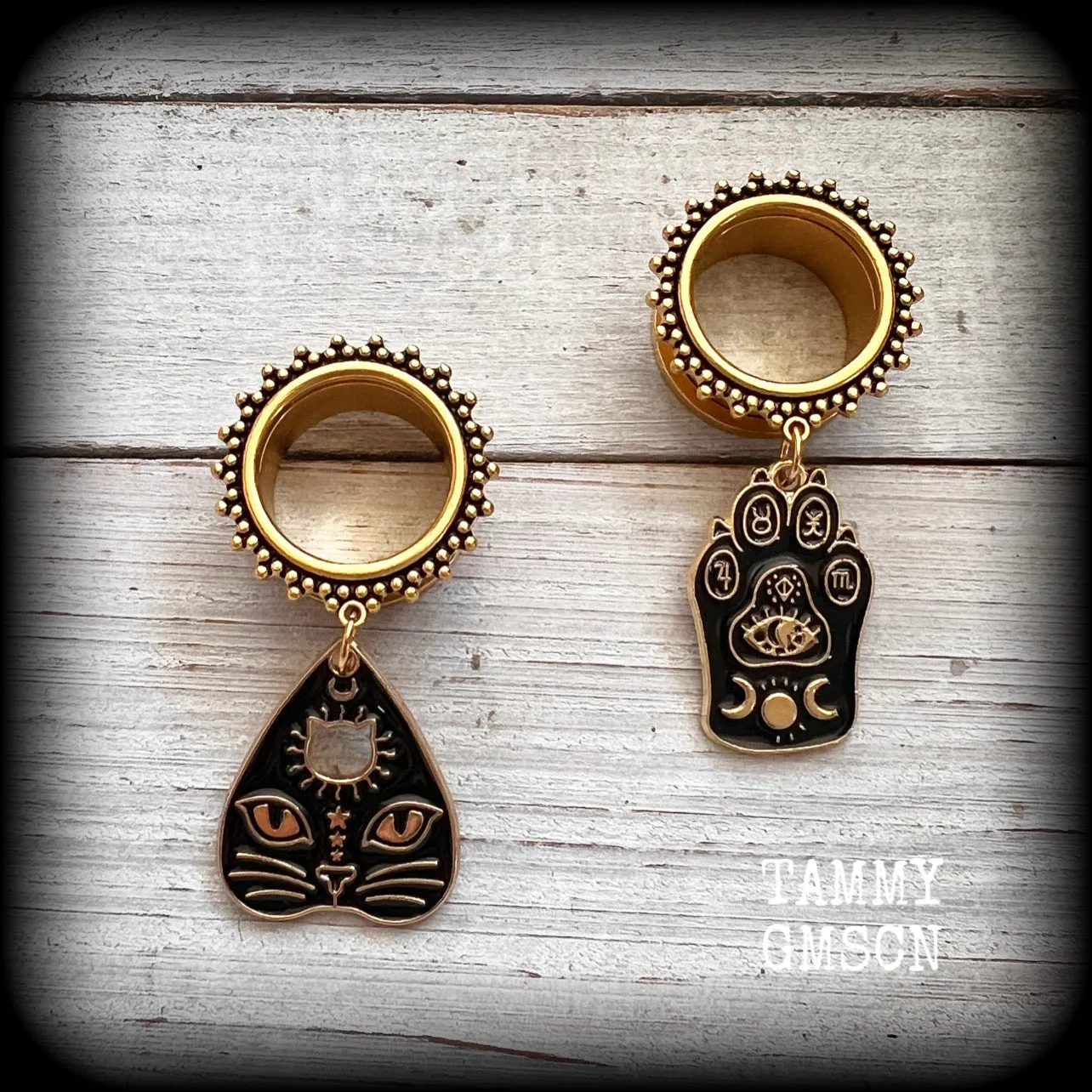 Ouija planchette tunnel earrings-Witchy cat ear gauges