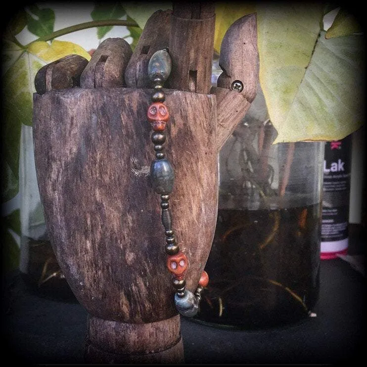 Papa Legba skull bracelet-Jasper bracelet-Voodoo jewelry