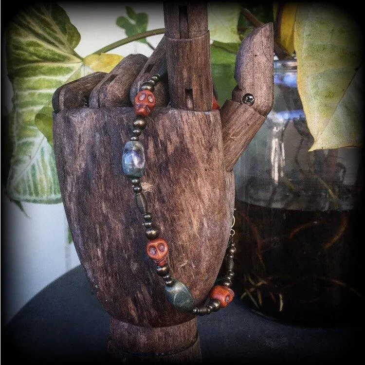 Papa Legba skull bracelet-Jasper bracelet-Voodoo jewelry