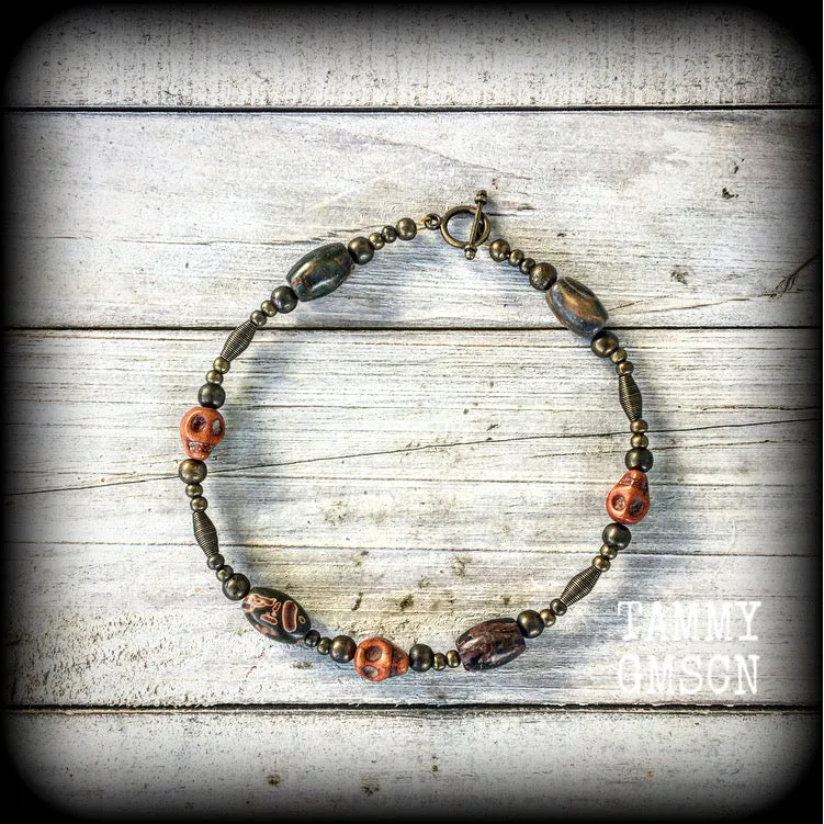 Papa Legba skull bracelet-Jasper bracelet-Voodoo jewelry